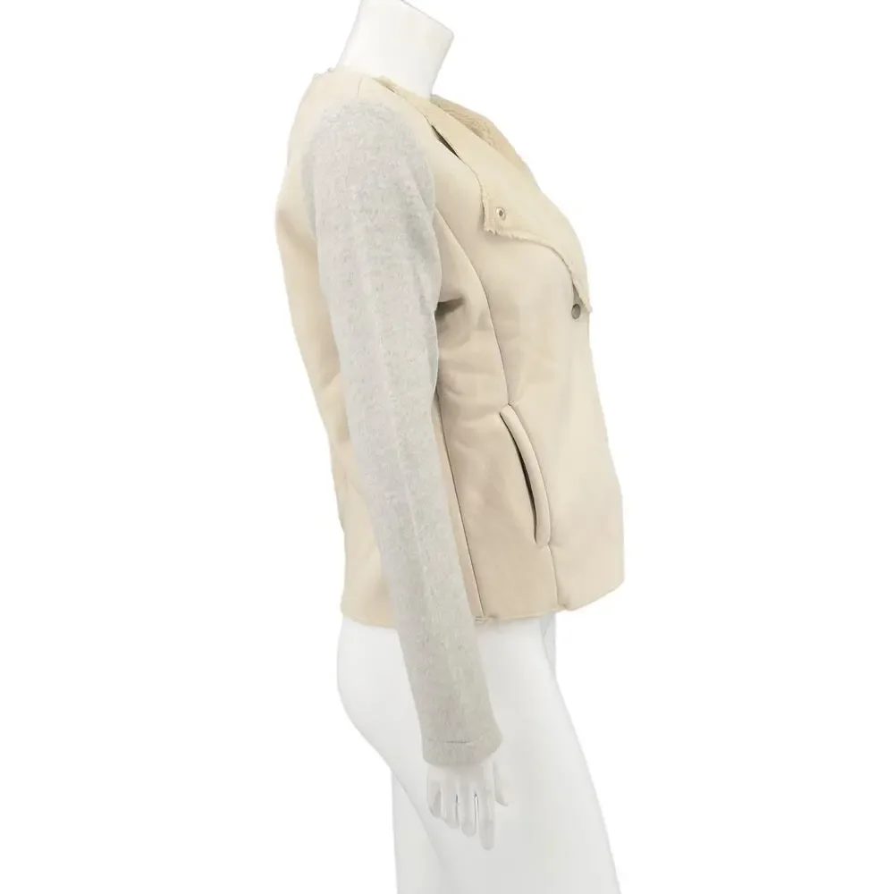 BB‎ Dakota Jacket Womens Small Tan Bone Glenna Sueded Blazer Sherpa Office Work
